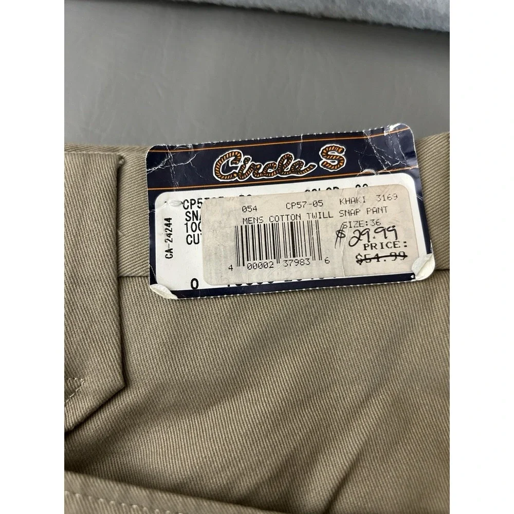 Circle S Western Pants Mens W33.5 Unhemmed Snap Flap Pockets Tan CP57-05 NWT